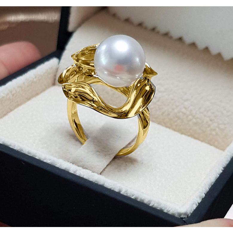 Anello Lotus - Perla dei Mari del Sud Bianca e Oro Giallo - 3