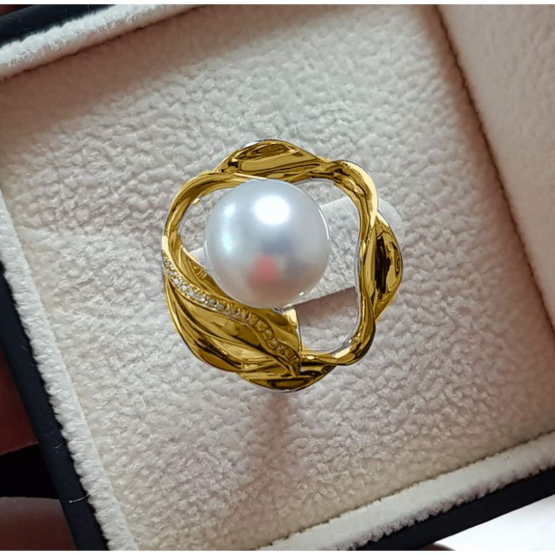 Anello Lotus - Perla dei Mari del Sud Bianca e Oro Giallo - 4