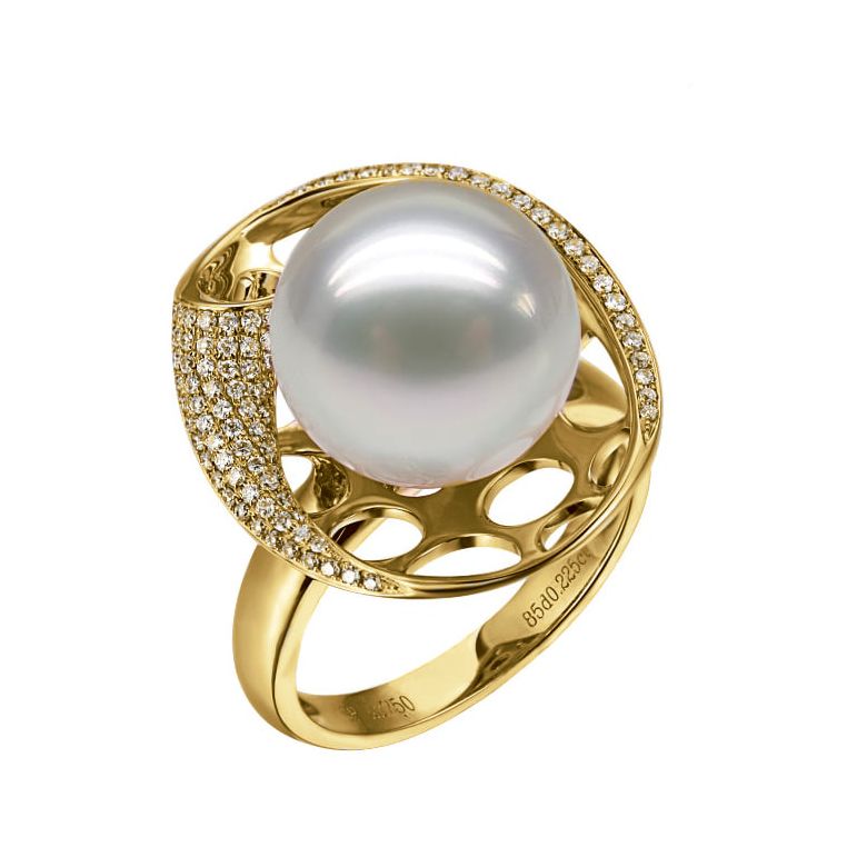 Anello Sarlette - Perla dei Mari del Sud Bianca e Oro Giallo - 1