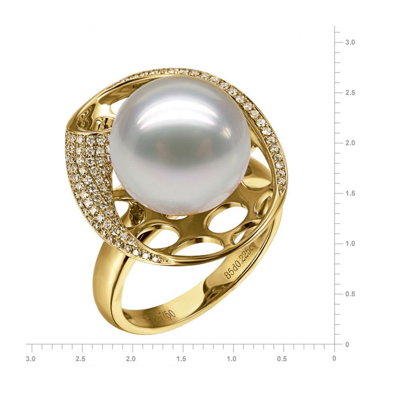 Anello Sarlette - Perla dei Mari del Sud Bianca e Oro Giallo - 3