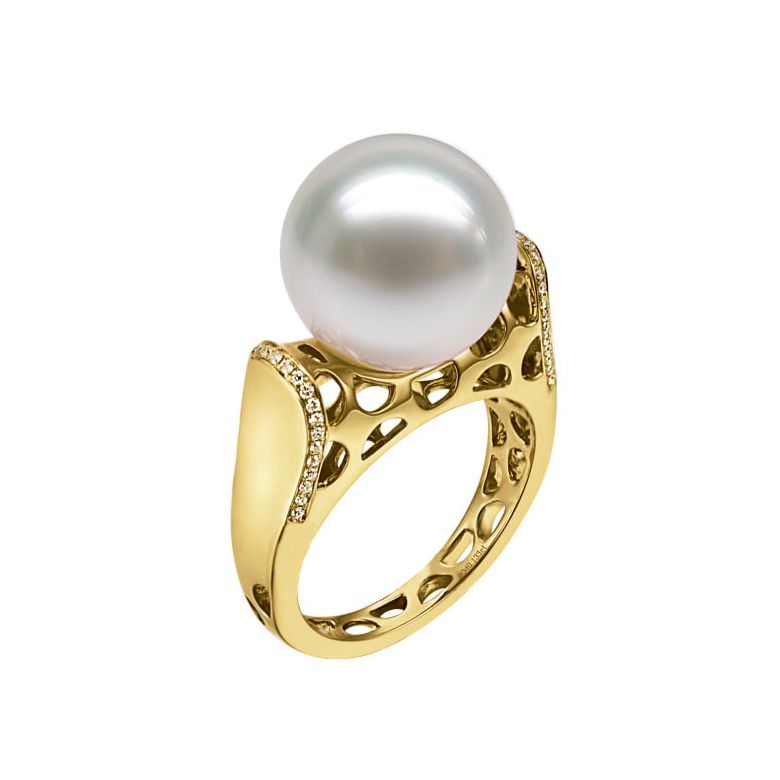 Anello Signature - Perla dei Mari del Sud Bianca e Oro Giallo - 1