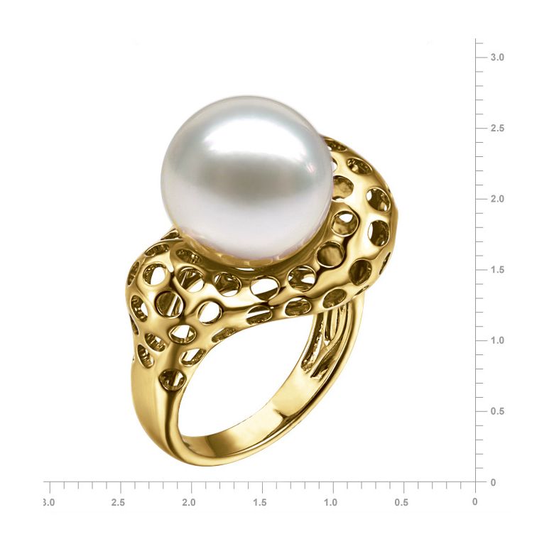 Anello Corallo - Perla dei Mari del Sud Bianca e Oro Giallo - 3