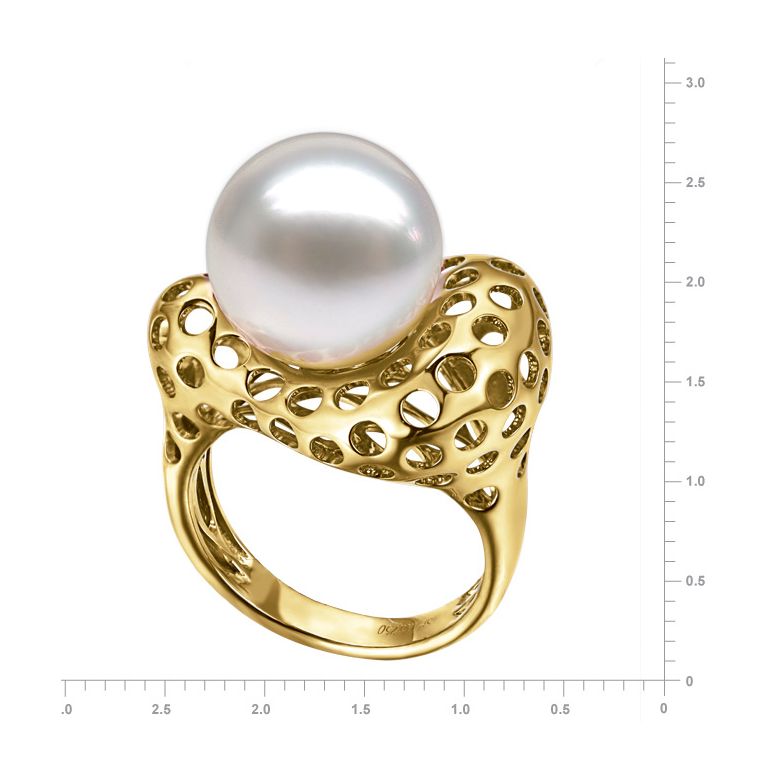 Anello Corallo - Perla dei Mari del Sud Bianca e Oro Giallo - 5
