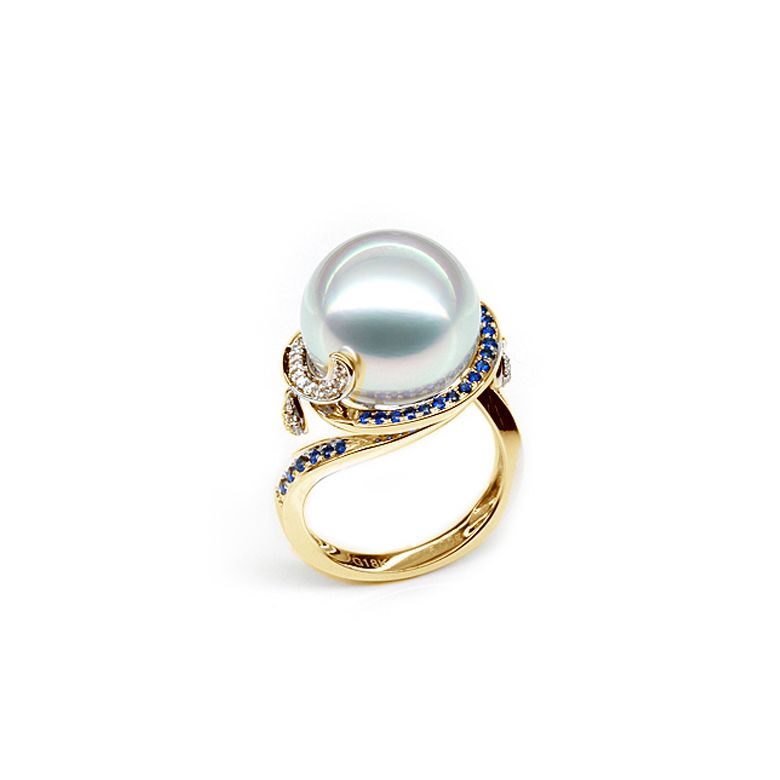Anello Bruny - Perla dei Mari del Sud Bianca e Oro Giallo - 1