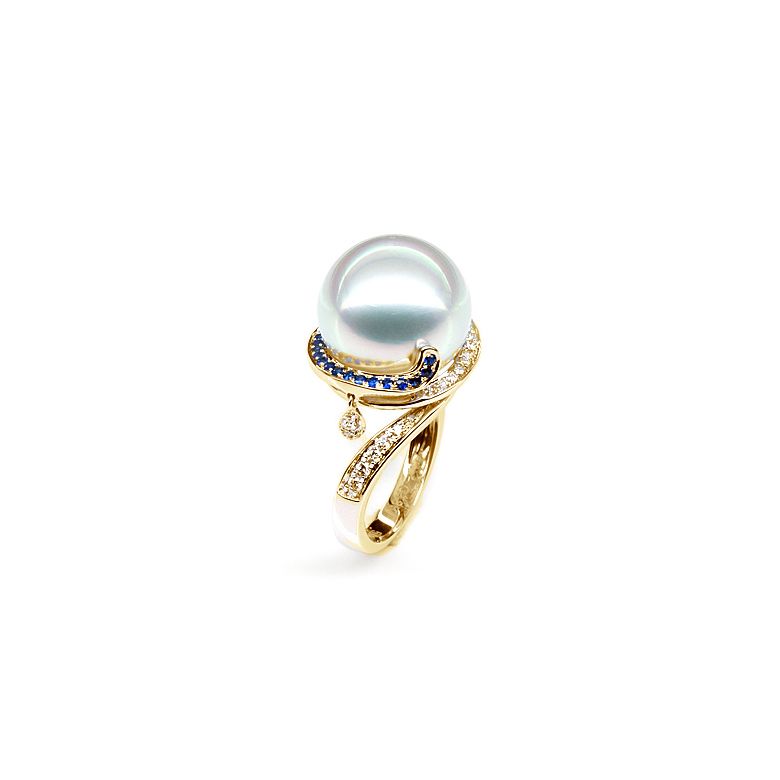 Anello Bruny - Perla dei Mari del Sud Bianca e Oro Giallo - 2