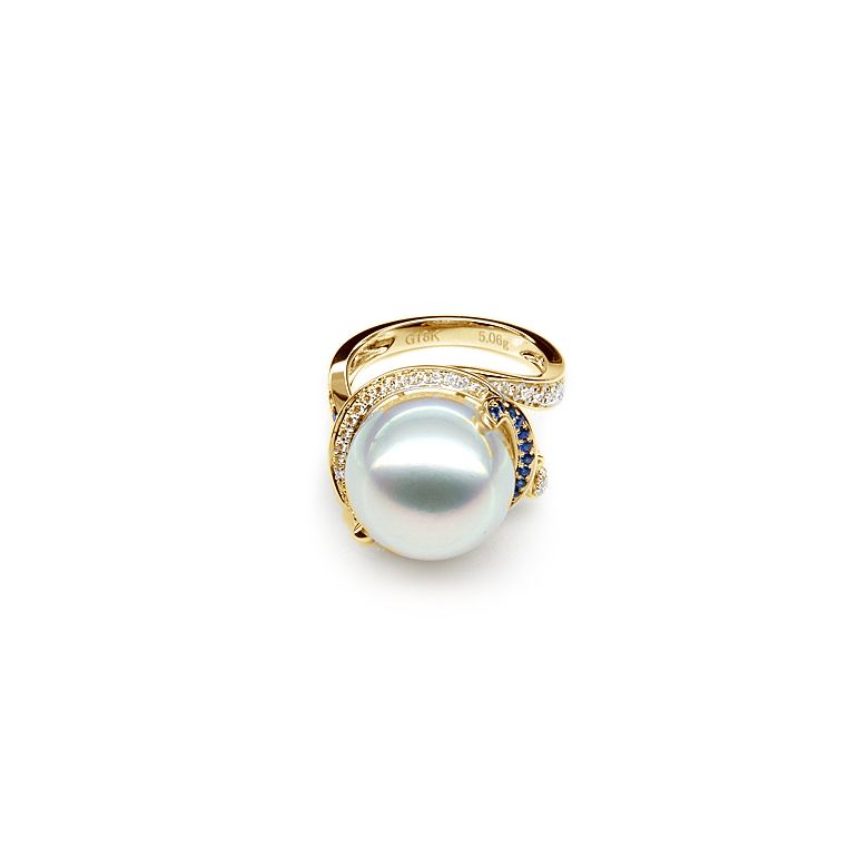 Anello Bruny - Perla dei Mari del Sud Bianca e Oro Giallo - 3