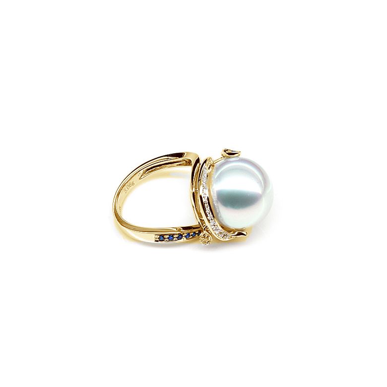 Anello Bruny - Perla dei Mari del Sud Bianca e Oro Giallo - 4
