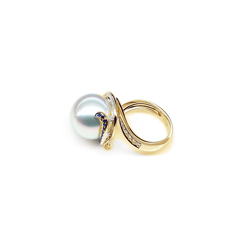 Anello Bruny - Perla dei Mari del Sud Bianca e Oro Giallo - 5