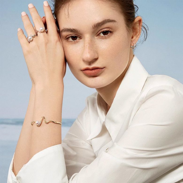 Braccialetto Ondine - Perla Akoya, Oro Giallo, Diamanti - 4