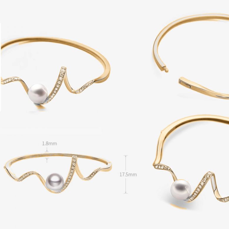 Braccialetto Ondine - Perla Akoya, Oro Giallo, Diamanti - 5
