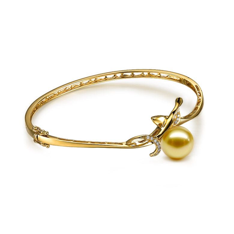 Braccialetto Jonc Végétal - Oro Giallo, Perla dei Mari del Sud - 3