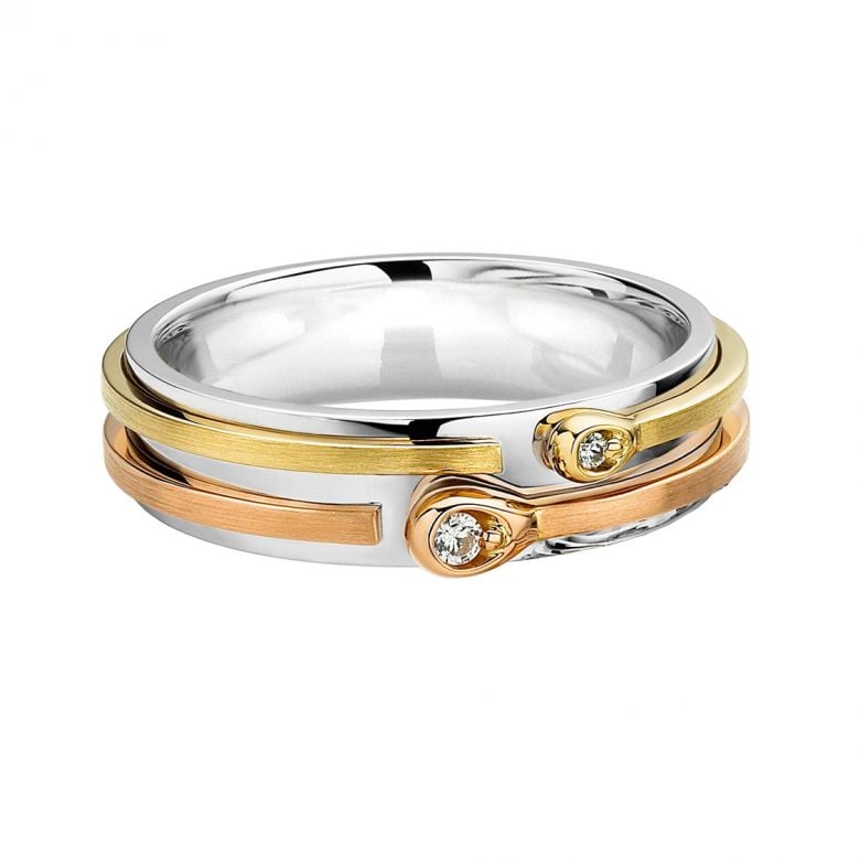 Fede Nuziale François da Uomo - Oro Bianco, Giallo e Rosa 18kt - 1