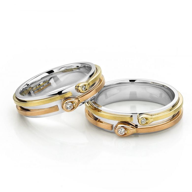 Fede Nuziale François da Uomo - Oro Bianco, Giallo e Rosa 18kt - 2
