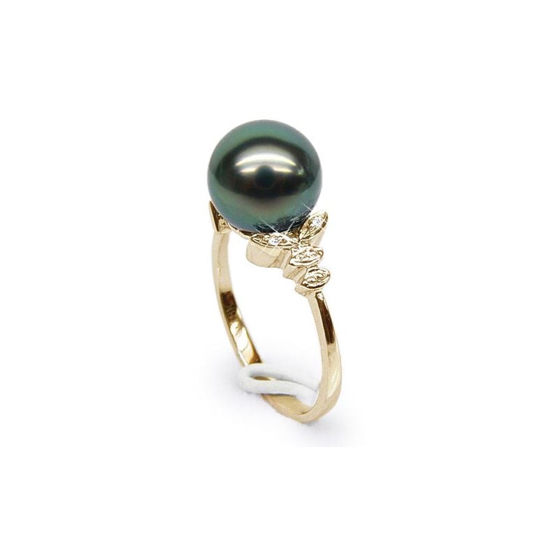 Anello Mont du Lotus - Oro Giallo, Diamanti e Perla di Tahiti - 5