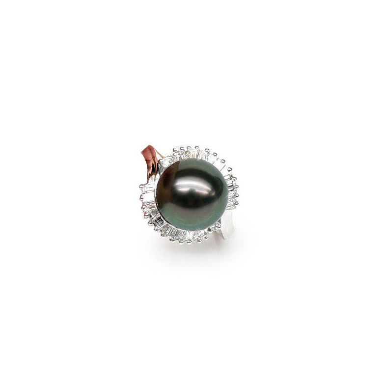 Anello Couronne - Oro Bianco, Diamanti e Perla di Tahiti - 4