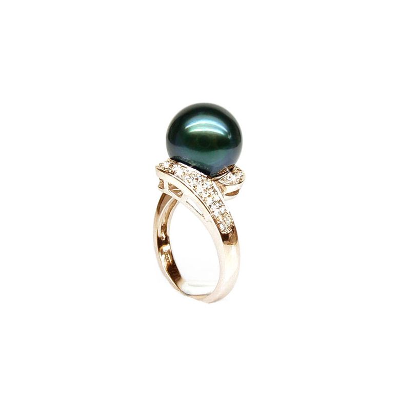 Anello Tuamotu - Oro Giallo, Diamanti e Perla di Tahiti - 2