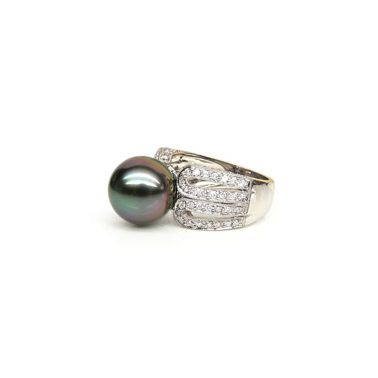 Anello Moore - Oro Bianco, Diamanti e Perla di Tahiti - 1