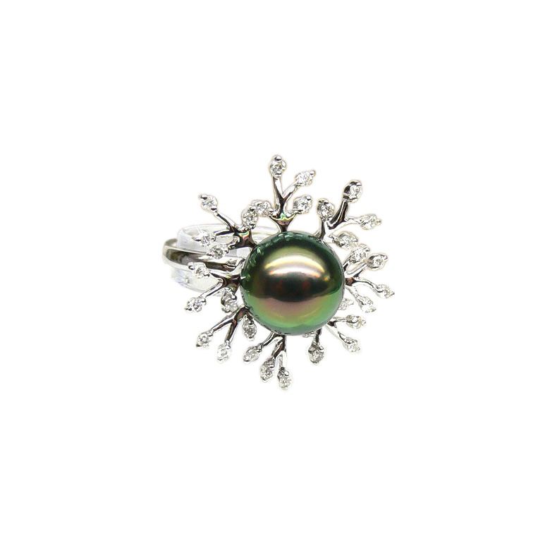 Anello Coraliens - Oro Bianco, Diamanti e Perla di Tahiti - 1