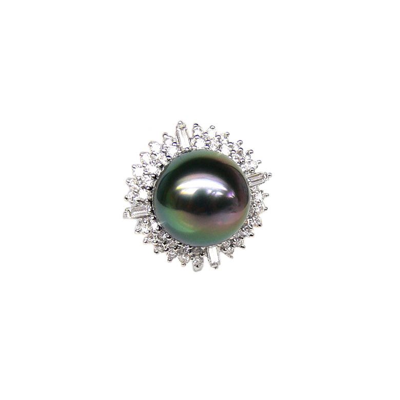 Anello Mahina - Oro Bianco, Diamanti e Perla di Tahiti - 1