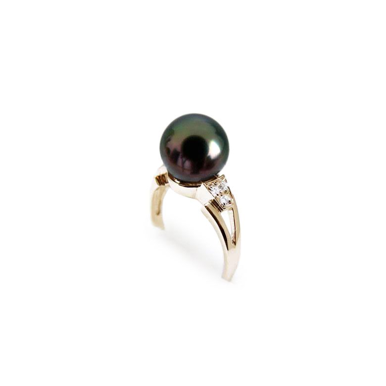 Anello Tahiti Nui - Oro Giallo, Diamanti e Perla di Tahiti - 1