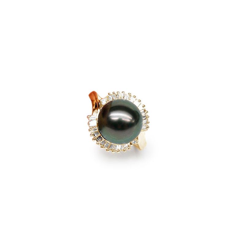 Anello Couronne - Oro Giallo, Diamanti e Perla di Tahiti - 1