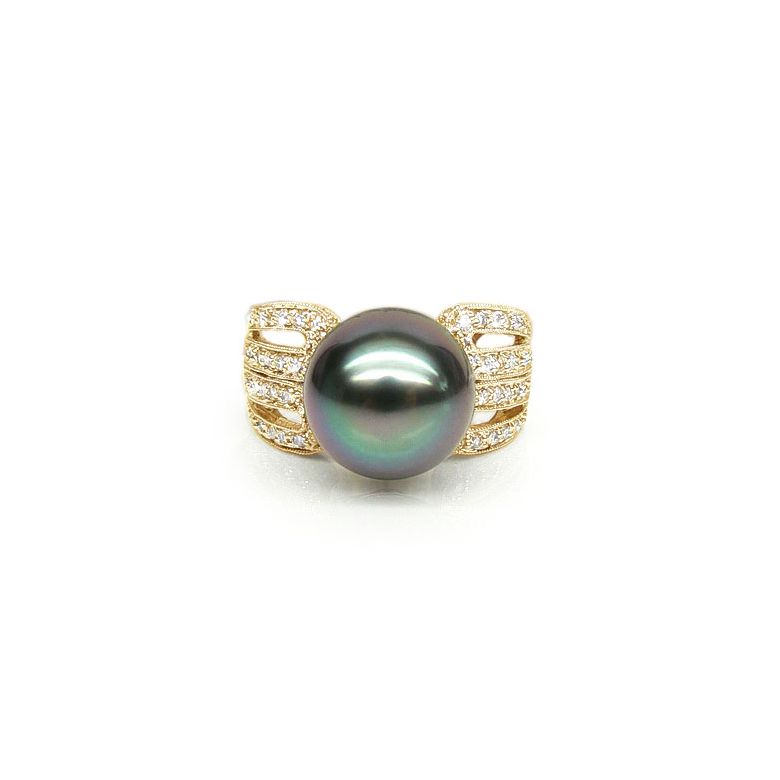 Anello Walker - Oro Giallo, Diamanti e Perla di Tahiti - 1