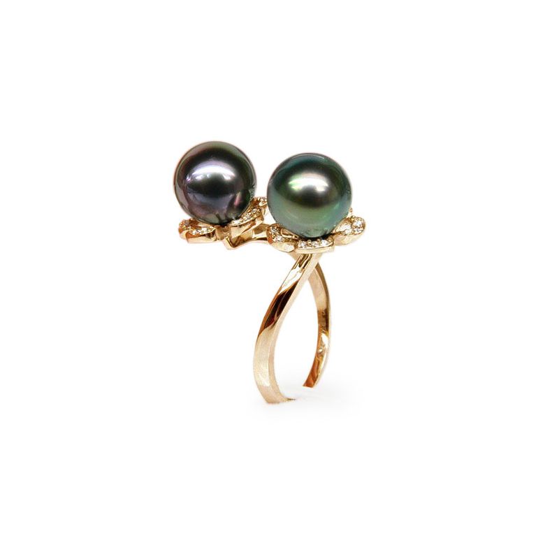 Anello Robben - Oro Giallo, Diamanti e Perle di Tahiti - 1