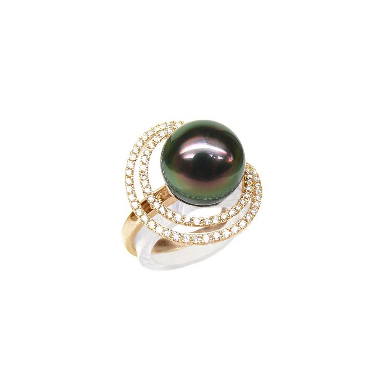 Anello Arc de la Sonde - Oro Giallo, Diamanti e Perla di Tahiti - 1