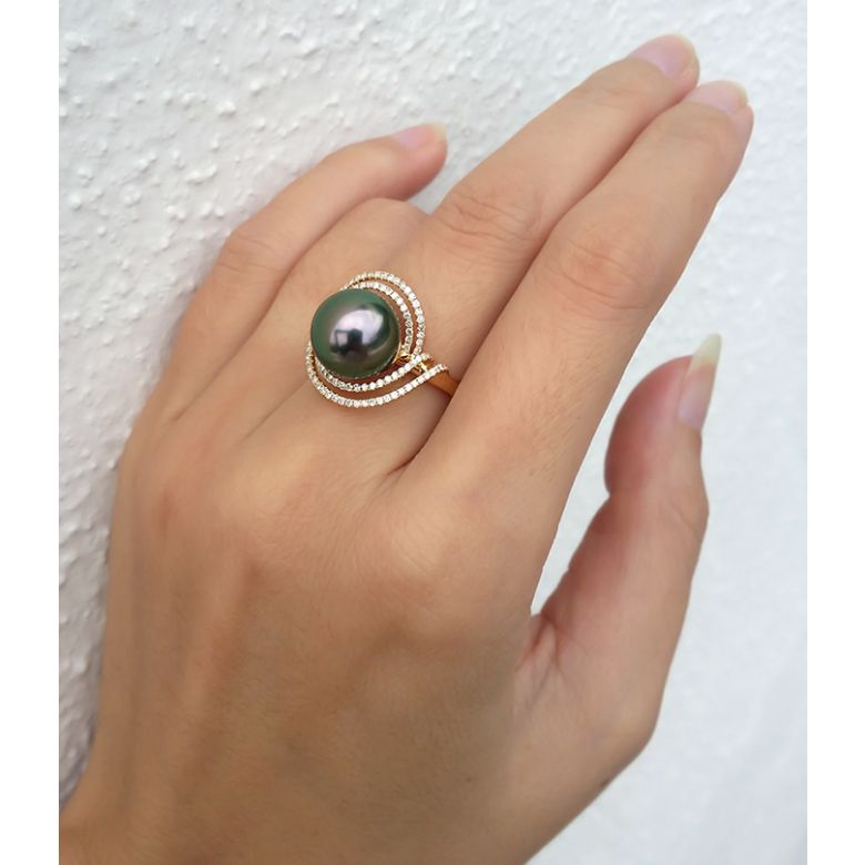 Anello Arc de la Sonde - Oro Giallo, Diamanti e Perla di Tahiti - 4
