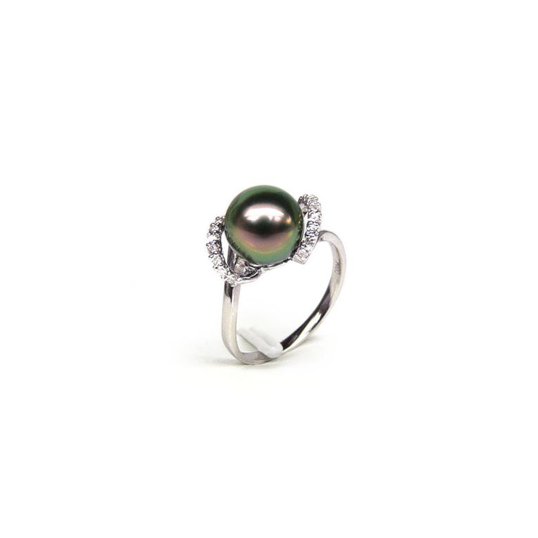 Anello Édouard - Oro Bianco, Diamanti e Perla di Tahiti - 1