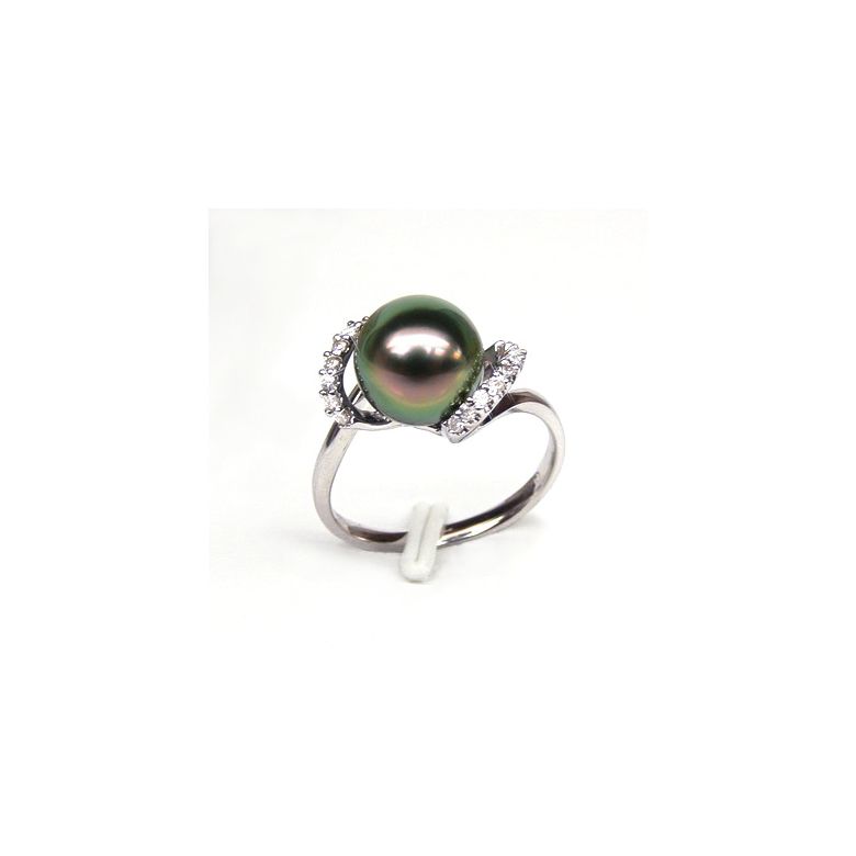 Anello Édouard - Oro Bianco, Diamanti e Perla di Tahiti - 2