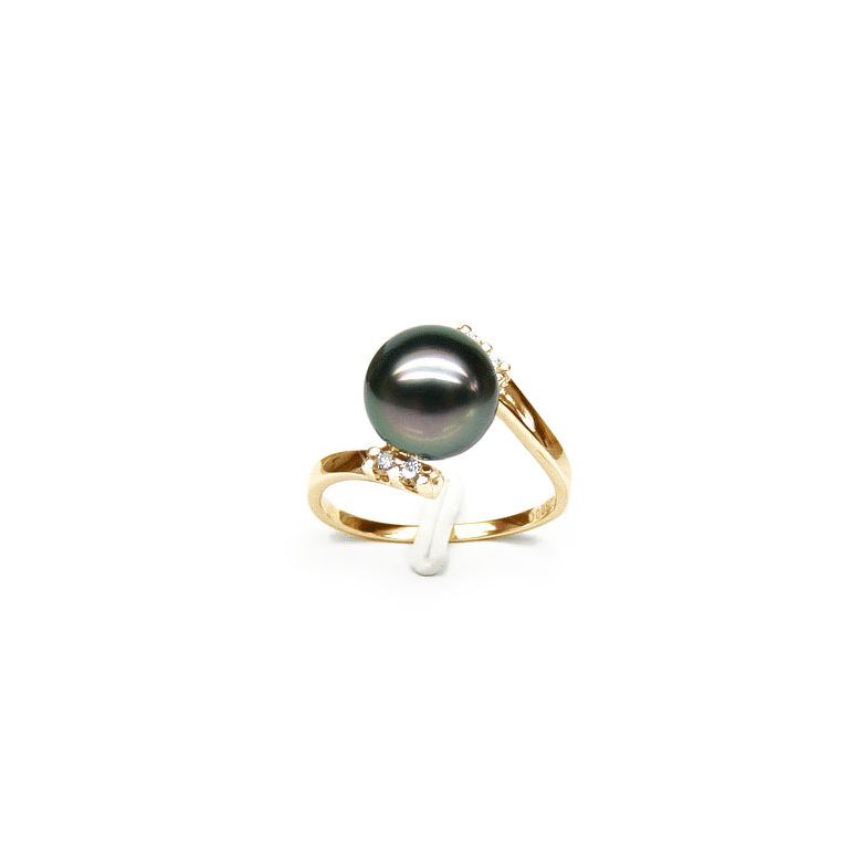 Anello Zabargad - Oro Giallo, Diamanti e Perla di Tahiti - 1