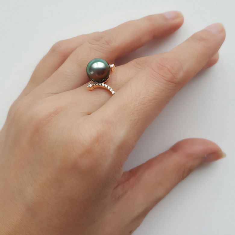 Anello Sous le Vent - Oro Bianco, Diamanti e Perla di Tahiti - 8
