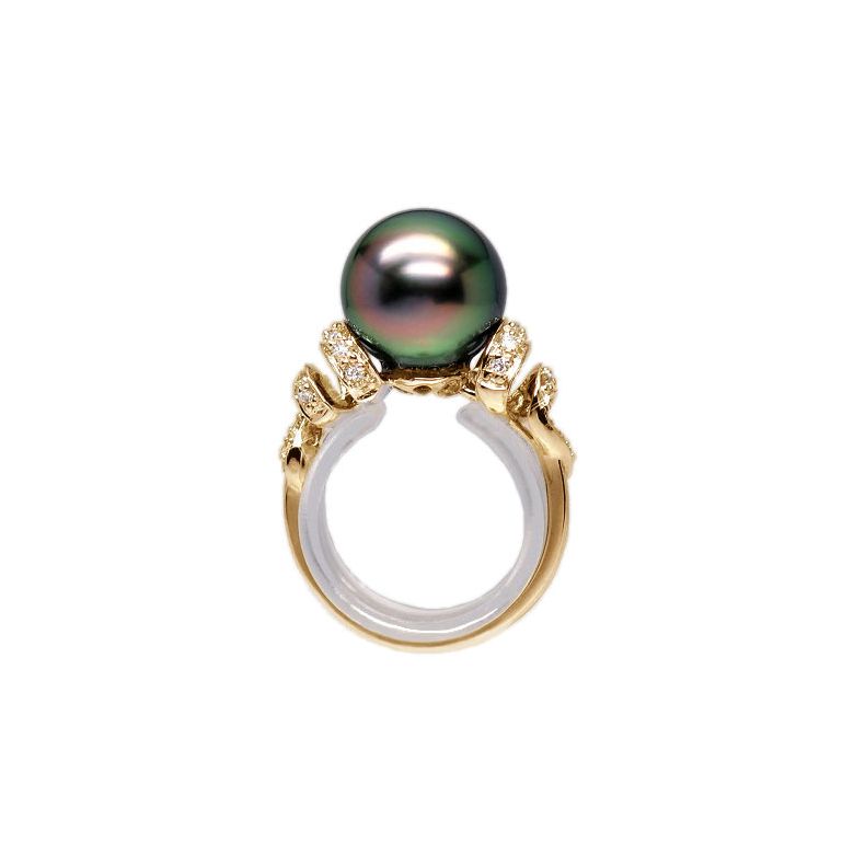 Anello Époques - Oro Giallo, Diamanti e Perla di Tahiti - 1
