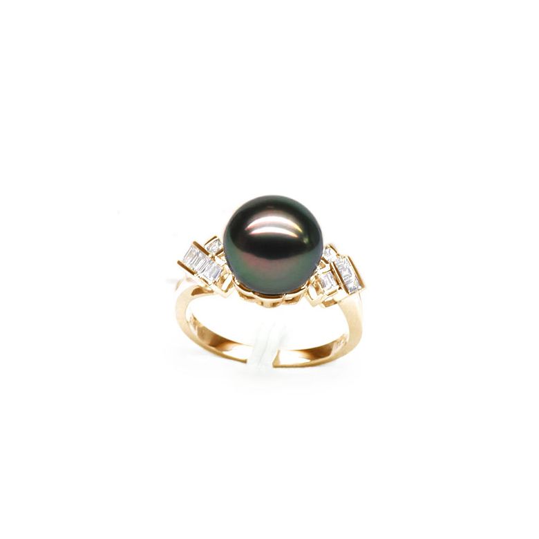 Anello Cedros - Oro Giallo, Diamanti e Perla di Tahiti - 1