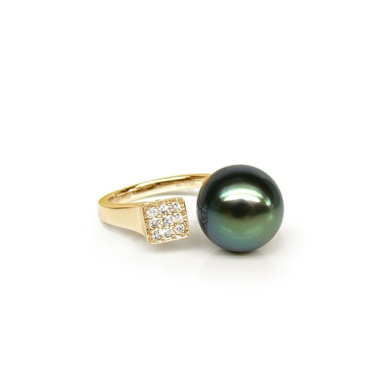 Anello Leewin - Oro Giallo, Diamanti e Perla di Tahiti - 1