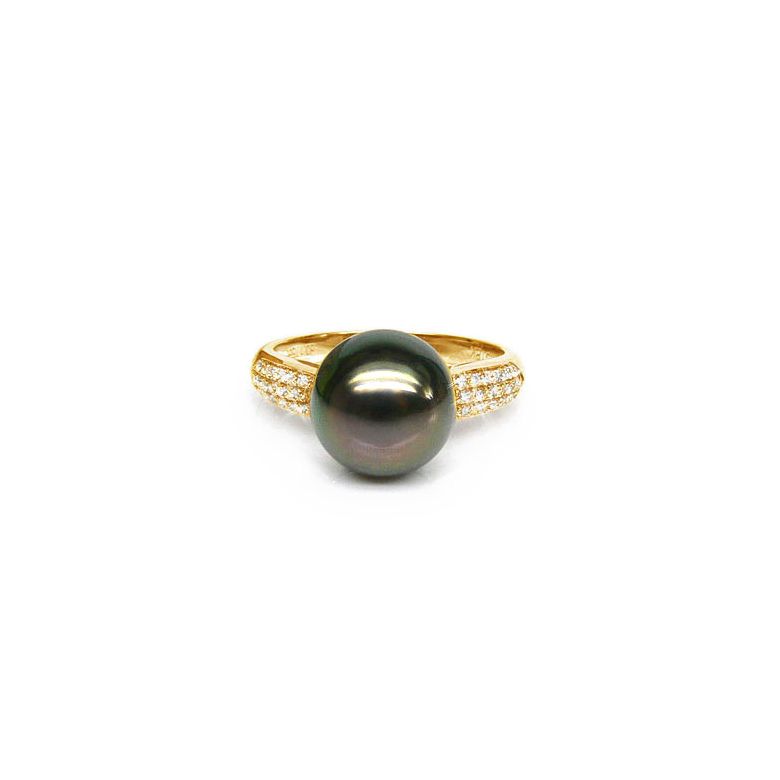 Anello Cromwell - Oro Giallo, Diamanti e Perla di Tahiti - 1