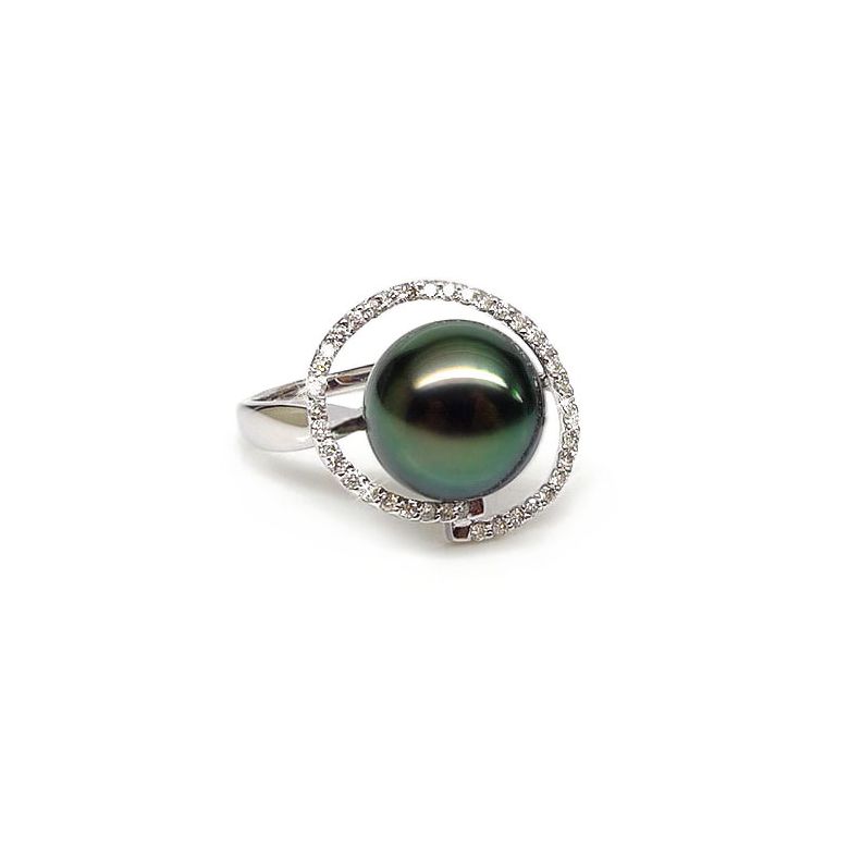 Anello Spitsbergen - Oro Bianco, Diamanti e Perla di Tahiti - 1