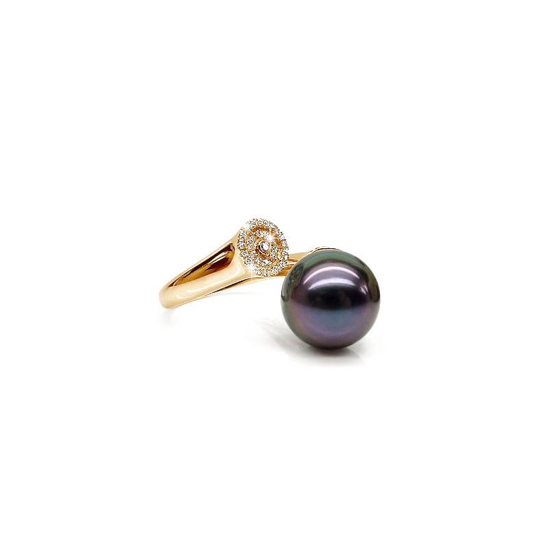 Anello Açores - Oro Giallo, Diamanti e Perla di Tahiti - 1