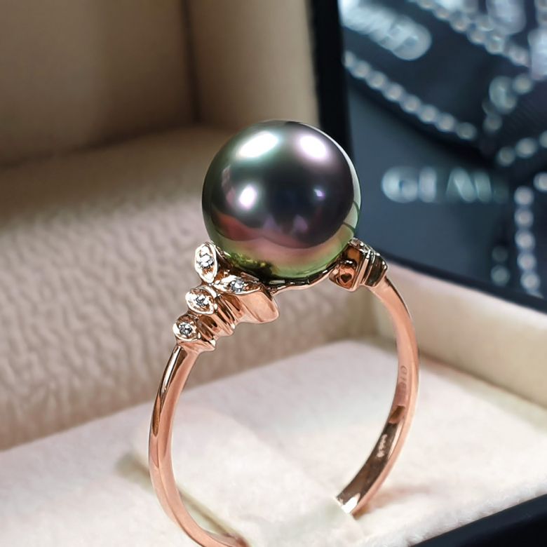 Anello Mont du Lotus - Oro Rosa, Diamanti e Perla di Tahiti - 4
