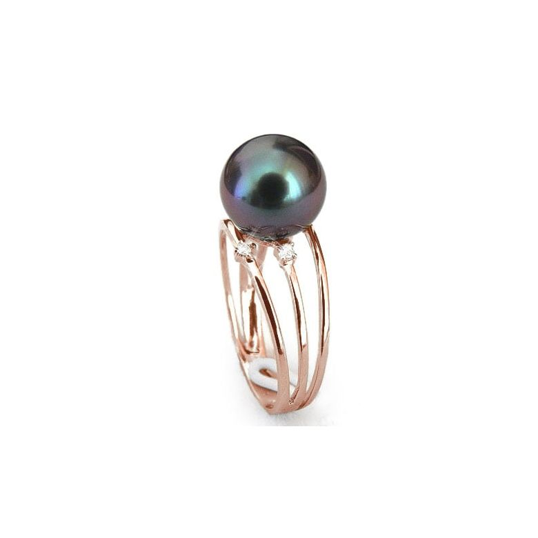Anello Triplo Castle - Oro Rosa, Diamanti e Perla di Tahiti - 2