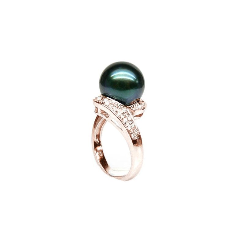 Anello Tuamotu - Oro Rosa, Diamanti e Perla di Tahiti - 2