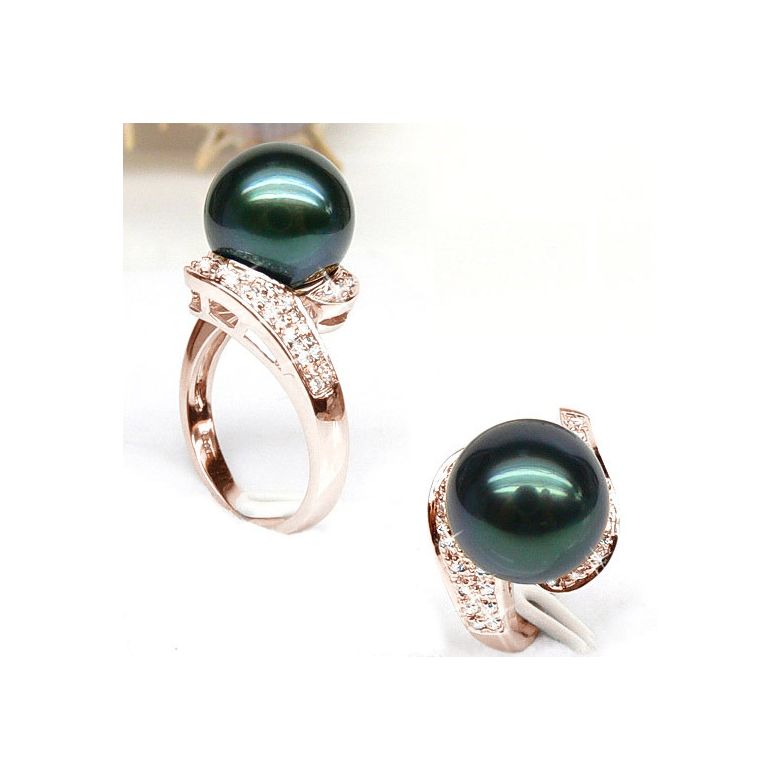 Anello Tuamotu - Oro Rosa, Diamanti e Perla di Tahiti - 3
