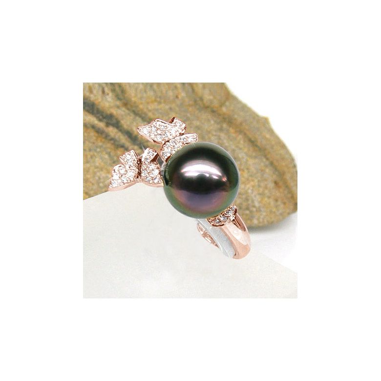Anello Farfalla Pirae - Oro Rosa, Diamanti e Perla di Tahiti - 3