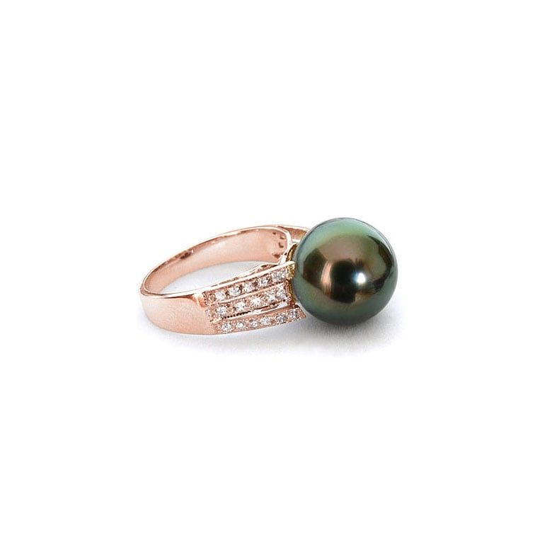 Anello Océan - Oro Rosa, Diamanti e Perla di Tahiti - 1