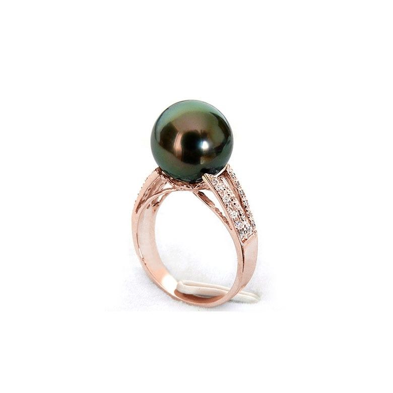 Anello Océan - Oro Rosa, Diamanti e Perla di Tahiti - 3