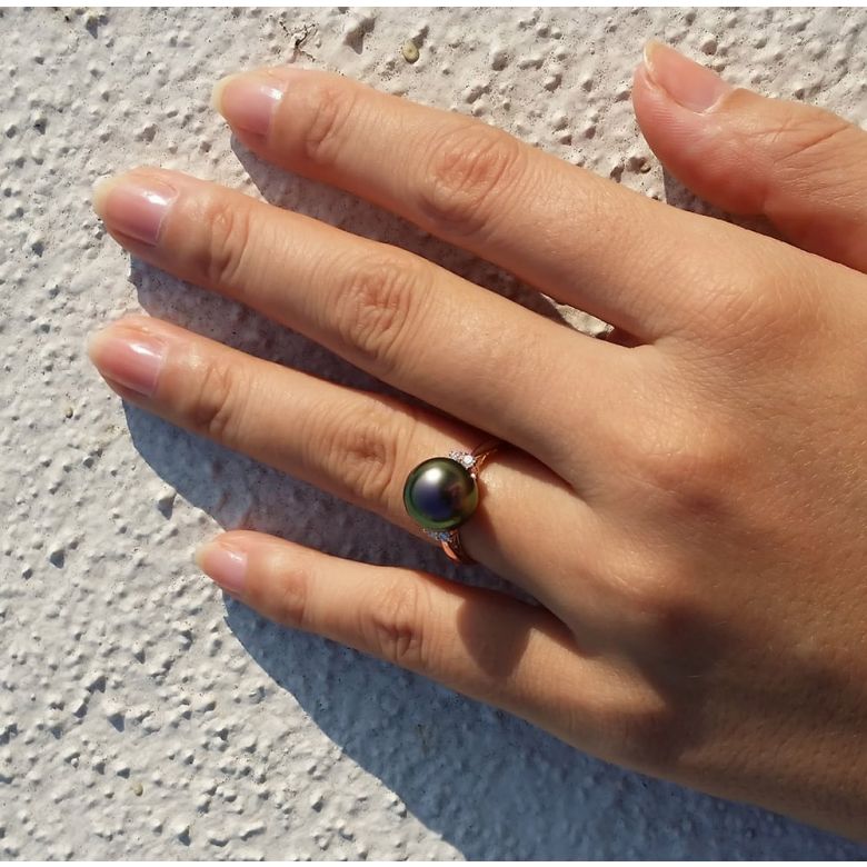 Anello Melo - Oro Rosa, Diamanti e Perla di Tahiti - 3