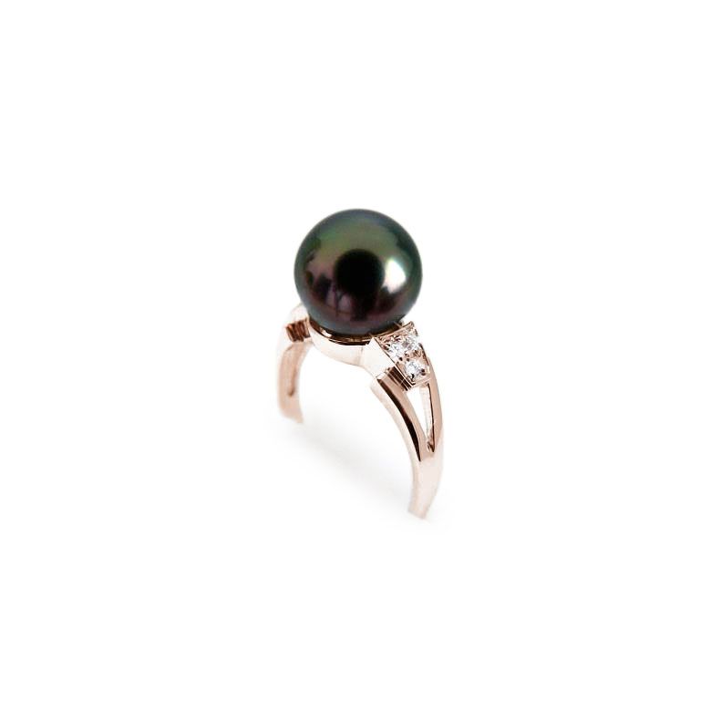 Anello Tahiti Nui - Oro Rosa, Diamanti e Perla di Tahiti - 1