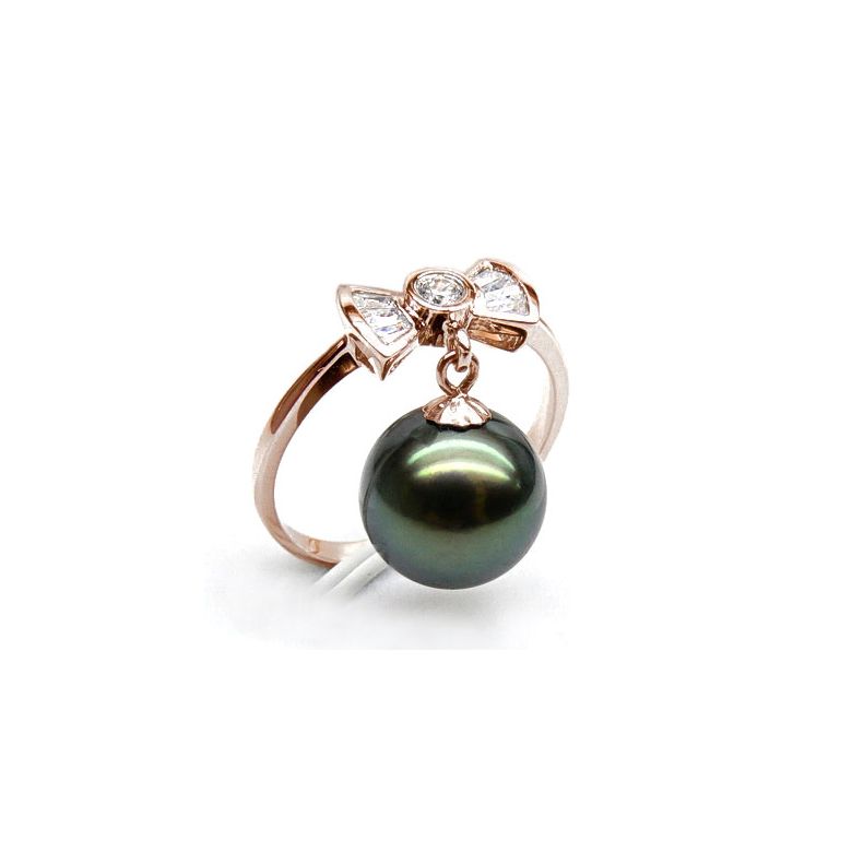 Anello Nodo Farfalla - Oro Rosa, Diamanti e Perla di Tahiti - 1