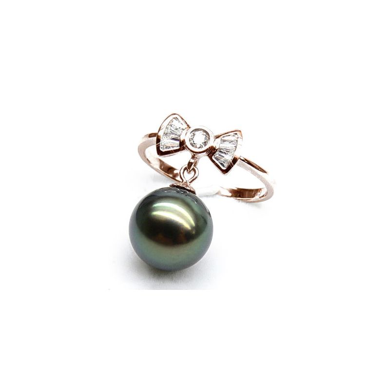 Anello Nodo Farfalla - Oro Rosa, Diamanti e Perla di Tahiti - 2